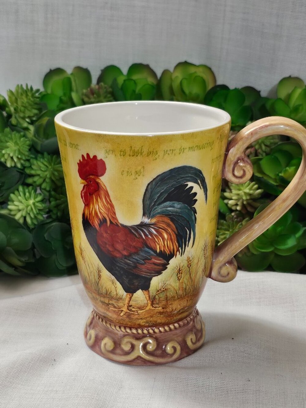FIB Burton & Burton Rooster and Country Hen large ceramic pedestal mug